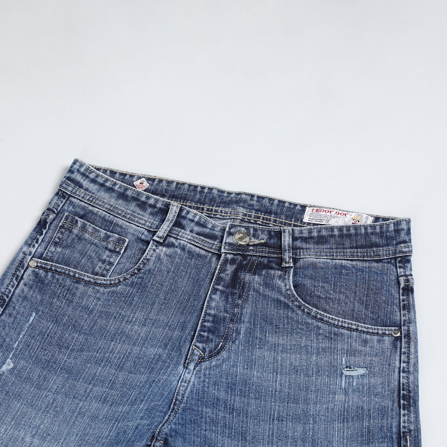 LIGHT GREY BAGGY FIT DISTRESSED JEANS TEDDY 4682-2